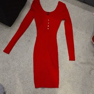Windsor Red Long Sleeve Dress with Button Accents